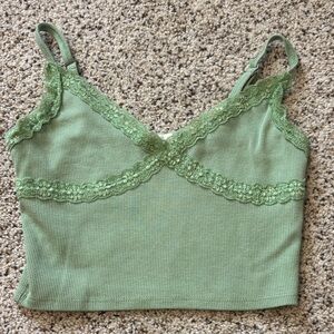 Barely Worn American Eagle Outfitters Green Lace Trim Crop Top